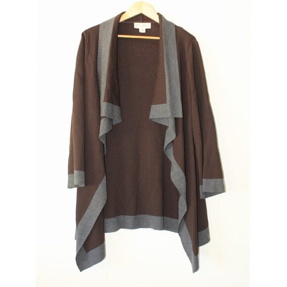 St. John Sweaters - St John Open Front Cardigan Draping Cascade Size Medium Brown Santana knit Top